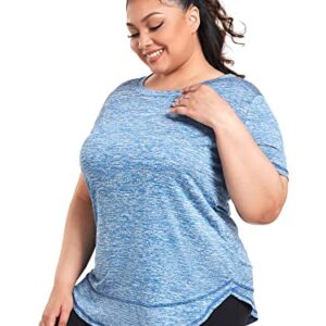 Abrooical Plus Size Womens Athletic Tops Short Sleeve Loose Fit Workout Shirts Sports Yoga Running Dry Fit Tunics Blue 3X-Large