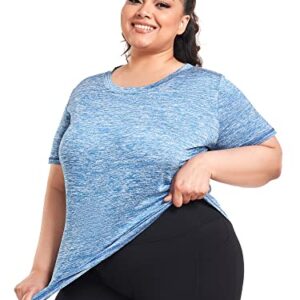 Abrooical Plus Size Womens Athletic Tops Short Sleeve Loose Fit Workout Shirts Sports Yoga Running Dry Fit Tunics Blue 3X-Large