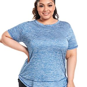 Abrooical Plus Size Womens Athletic Tops Short Sleeve Loose Fit Workout Shirts Sports Yoga Running Dry Fit Tunics Blue 3X-Large