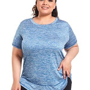 Abrooical Plus Size Womens Athletic Tops Short Sleeve Loose Fit Workout Shirts Sports Yoga Running Dry Fit Tunics Blue 3X-Large