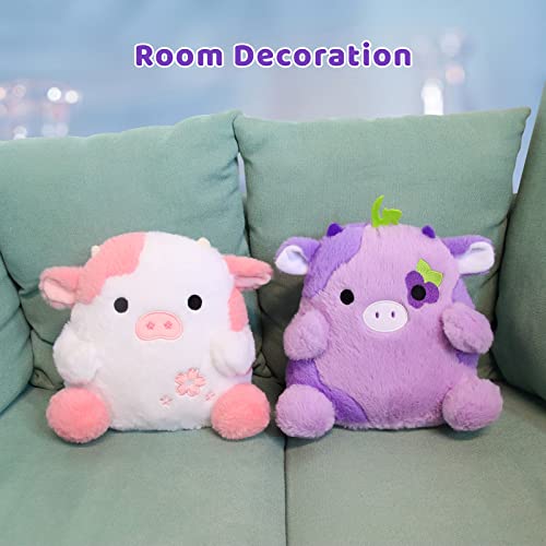 LMTGLDT Cow Plush Cow Stuffed Animals Pillow, Purple Cow Plush Soft Cow Pillows, Kawaii Purple Plushie Cow Toy for Kids Girls Boys Birthday Gift Home Decoration