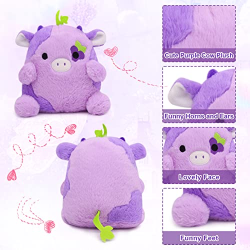 LMTGLDT Cow Plush Cow Stuffed Animals Pillow, Purple Cow Plush Soft Cow Pillows, Kawaii Purple Plushie Cow Toy for Kids Girls Boys Birthday Gift Home Decoration
