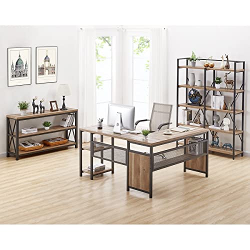 FATORRI Industrial L Shaped Computer Desk, Heavy Duty Bookshelf and Console Table for Home Office (Rustic Oak)