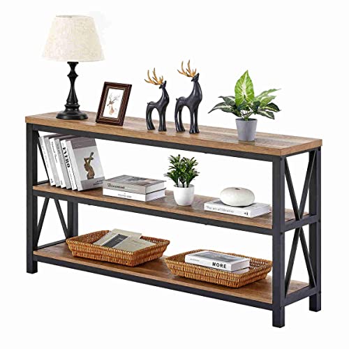 FATORRI Industrial L Shaped Computer Desk, Heavy Duty Bookshelf and Console Table for Home Office (Rustic Oak)