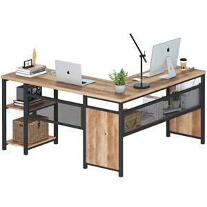 FATORRI Industrial L Shaped Computer Desk, Heavy Duty Bookshelf and Console Table for Home Office (Rustic Oak)