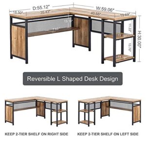 FATORRI Industrial L Shaped Computer Desk, Heavy Duty Bookshelf and Console Table for Home Office (Rustic Oak)