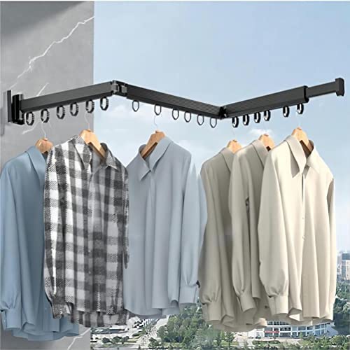 MANYHORSES Retractable Clothes Drying Rack,Wall Mounted Clothes Hanger Rack,Tri-Fold,Space-Saver,Collapsible Drying Racks for Laundry,Balcony,Mudroom,Bathroom (Windproof Ring-Black)