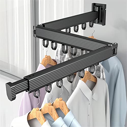 MANYHORSES Retractable Clothes Drying Rack,Wall Mounted Clothes Hanger Rack,Tri-Fold,Space-Saver,Collapsible Drying Racks for Laundry,Balcony,Mudroom,Bathroom (Windproof Ring-Black)