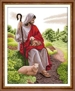 maydear cross stitch kit for adults stamped full range of embroidery starter kit for beginners pre-printed pattern 14ct 2 strands 18.11 * 22.44in - jesus