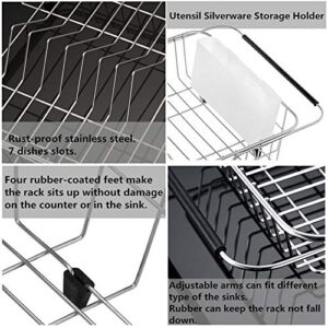 SANNO Dish Drying Rack, Expandable Dish Drainer Stainless Steel Cutlery Utensil Holder Silverware Organizer Rack