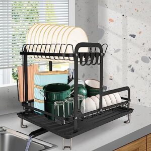 iyebau dish drying rack,16.5 * 11.8 * 13.6'' 2 tier over the sink dishrack strainer,large capacity w/drainboard and utensil holder,auto-draining,non-slip for kitchen counter