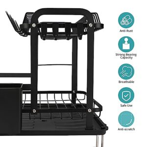 IYEBAU Dish Drying Rack,16.5 * 11.8 * 13.6'' 2 Tier Over The Sink Dishrack Strainer,Large Capacity W/Drainboard and Utensil Holder,Auto-draining,Non-Slip for Kitchen Counter