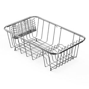 niuyichee dish drying rack in sink, expandable stainless steel dish drainer rack organizer over sink counter, with stainless steel utensil racks, fit 14.2" to 19.5" sinks (small)