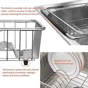 NiuYichee Dish Drying Rack in Sink, Expandable Stainless Steel Dish Drainer Rack Organizer Over Sink Counter, with Stainless Steel Utensil Racks, Fit 14.2" to 19.5" Sinks (Small)