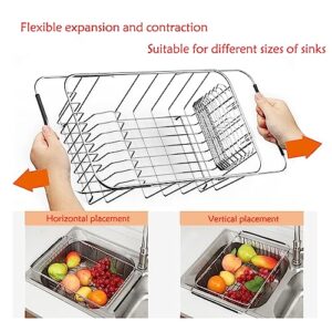 NiuYichee Dish Drying Rack in Sink, Expandable Stainless Steel Dish Drainer Rack Organizer Over Sink Counter, with Stainless Steel Utensil Racks, Fit 14.2" to 19.5" Sinks (Small)