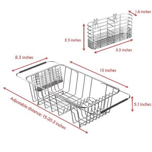 NiuYichee Dish Drying Rack in Sink, Expandable Stainless Steel Dish Drainer Rack Organizer Over Sink Counter, with Stainless Steel Utensil Racks, Fit 14.2" to 19.5" Sinks (Small)