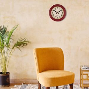 Foxtop Retro Wall Clock 9 Inch Silent Non-Ticking Small Battery Operated Red Wall Clock Vintage Classic Decorative Clock for Office Bedroom Kitchen Living Room Home