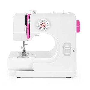 sewing machine - mini sewing machine for beginners and kids with 12 built-in stitches, portable sewing machine with adjustable 2 speed and foot pedal control, perfect for arts,crafts & sewing projects - pink button