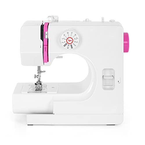 Sewing Machine - Mini Sewing Machine for Beginners and Kids with 12 Built-in Stitches, Portable Sewing Machine with Adjustable 2 Speed and Foot Pedal Control, Perfect for Arts,Crafts & Sewing Projects - Pink Button