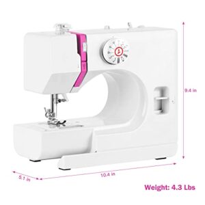 Sewing Machine - Mini Sewing Machine for Beginners and Kids with 12 Built-in Stitches, Portable Sewing Machine with Adjustable 2 Speed and Foot Pedal Control, Perfect for Arts,Crafts & Sewing Projects - Pink Button