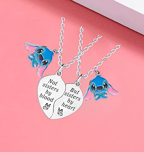 Ohana Necklace Stitch Necklace Gift for Sister Gifts from Sister Best Friends Matching Heart Necklace Set for 2 Friendship Jewelry Gifts for Women Girls Stitch Lover Gifts