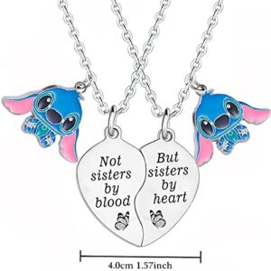 Ohana Necklace Stitch Necklace Gift for Sister Gifts from Sister Best Friends Matching Heart Necklace Set for 2 Friendship Jewelry Gifts for Women Girls Stitch Lover Gifts