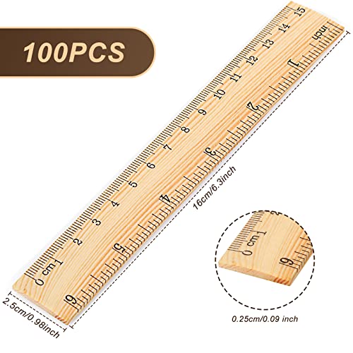 100 Pcs 6 Inch Ruler Bulk Plastic Flexible Rulers with Inches and Centimeters Small Ruler Straight Measuring Drafting Tools for School Education Families Kids Students (Wood Color, Opaque)