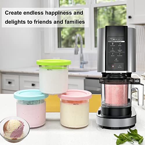 CUTIECLUB 4PCS Ice Cream Pints Containers and Lids for Ninja Creami, Ice Cream Storage Containers Compatible with NC301 NC300 NC299AMZ Series Creami Ice Cream Makers