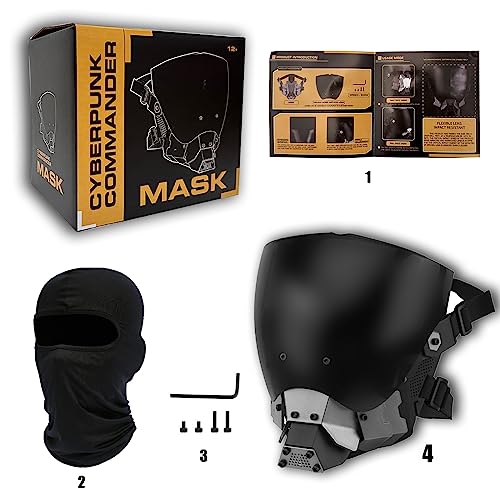 FUDAOLE Cyberpunk Commander Cosplay Mask,DIY Detachable Punk Mask,Perfect for Halloween,Parties,Masquerade,and Music Festivals Black