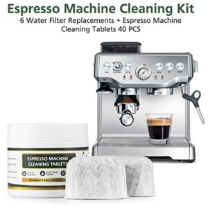 isinlive Espresso Cleaning Kit, Espresso Machine Cleaner Kit Includes 40 Espresso Machine Cleaning Tablets (2g)+ 6 Charcoal Activated Water Filters Replacement for Breville Espresso Maker Models