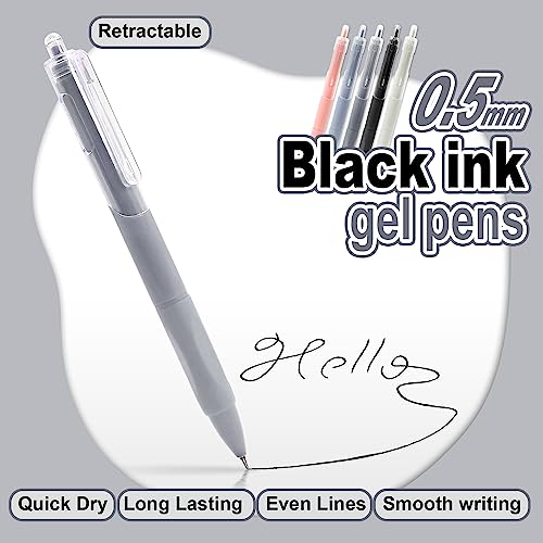 Sonuimy Black Ink Gel Pen with Sticky Notes, 5pcs Journaling Pens & 12pcs Refills & 500sheets Assorted Colors Sticky Note & 400sheets Book Tabs for Office School College Planner Kid Student
