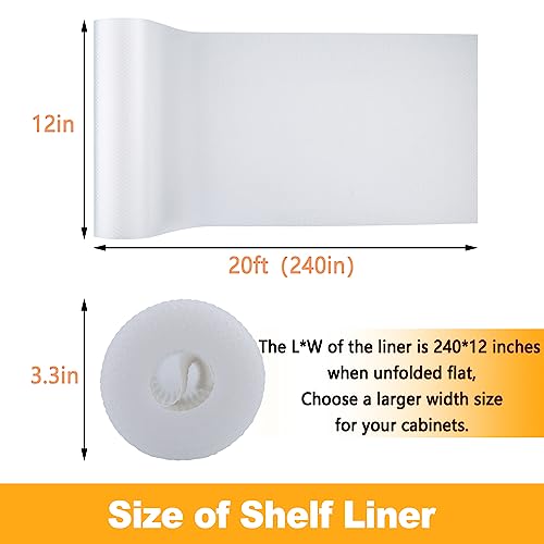 Corodo Shelf Liner for Kitchen Cabinets, 12 Inch x 20 FT, Non Adhesive Drawer Liner, Washable Cabinet Liner, Waterproof Non Slip Refrigerator Liners (Clear)