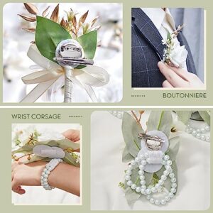 Serwalin White Corsage and Boutonniere Set, Prom Artificial Flower Wrist Corsage Bracelets, Homecoming Corsage Wristlet, Boutonniere for Men Wedding Flowers Accessories Prom Suit Decorations