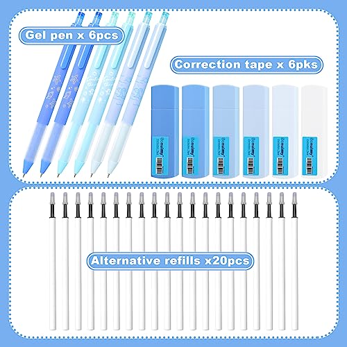 Sonuimy Black Ink Gel Pen with Correction Tapes, 6pcs Journaling Pens & 6pcs Correction Tapes & 20 pcs Refills, Assorted Colors, Supplies for Office School College Planner Kid Student