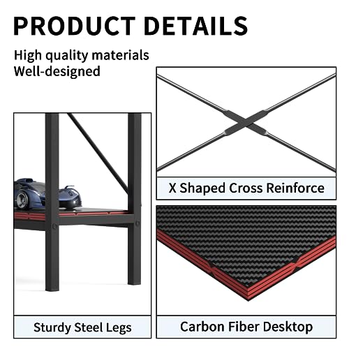 Kemon L Shpaed Desk, 47 Inch Computer Corner Desk, Gaming Desk with Storage Bag, Home Office Writing Desk with Reversible Storage Shelf, Space-Saving Workstation Desk, Carbon Fiber Black