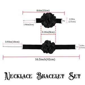 Tgirls Black Choker Flower Velvet Necklace Set Retro Rose Corsage Gothic Necklaces Collar Wristband Halloween Costume Gift for Women and Girls (Black)