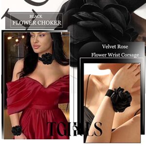 Tgirls Black Choker Flower Velvet Necklace Set Retro Rose Corsage Gothic Necklaces Collar Wristband Halloween Costume Gift for Women and Girls (Black)