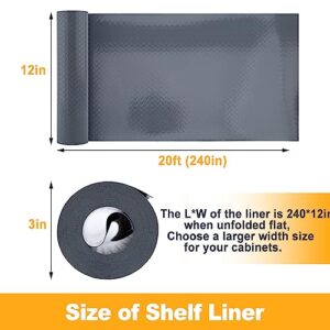 Corodo Shelf Liner, 12 Inch x 20 FT Non Adhesive Drawer Liner, Washable Shelf Liners for Kitchen Cabinets, Waterproof Non Slip Refrigerator Liners, Grey