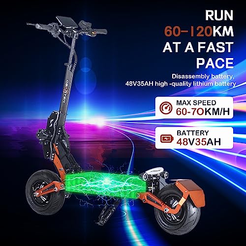 35AH Electric Scooter for Adults 5000W Dual Motors,43MPH Max Speed 75Miles Range,12" Tubeless Fat Tires&Anti-Theft Removable Battery,Dual Hydraulic Shock Absorption Sports Scooter