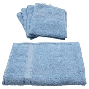 Gold Coast Egyptian Cotton Cottage Blue Bath Sheet and 4 Washcloths Set