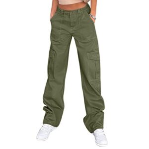 lepunuo cargo pants for women high waisted casual pants baggy stretchy wide leg y2k streetwear with 6 pockets army green