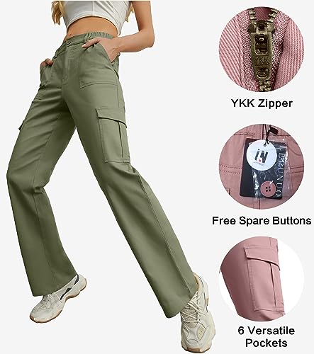 Lepunuo Cargo Pants for Women High Waisted Casual Pants Baggy Stretchy Wide Leg Y2K Streetwear with 6 Pockets Army Green