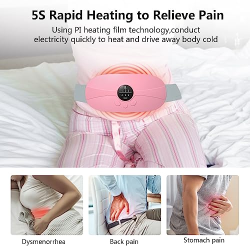 Portable Cordless Menstrual Heating Pad, Electric Heating Pads 5s Fast Heating for Cramps/Back/Belly Pain Relief with 3 Heat Levels and 3 Massage Modes, Period Cramp Heating Belt for Women & Girls