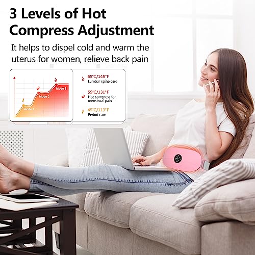 Portable Cordless Menstrual Heating Pad, Electric Heating Pads 5s Fast Heating for Cramps/Back/Belly Pain Relief with 3 Heat Levels and 3 Massage Modes, Period Cramp Heating Belt for Women & Girls