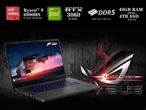 Asus 2023 ROG Zephyrus 15.6/ inch WQHD 165Hz Gaming Laptop, AMD Ryzen 9 6900HS, 40GB DDR5 RAM, 4TB PCIe SSD, RGB Backlit Keyboard, GeForce RTX 3060, Win 11, Gray, 32GB SnowBell USB Card