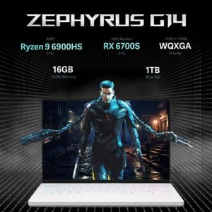 ASUS 2022 ROG Zephyrus 14" WQXGA 120Hz Gaming Laptop, AMD Ryzen-9 6900HS, 16GB DDR5 RAM, 1TB PCIe SSD, RGB Backlit Keyboard, AMD Radeon RX 6700S, Win 11, White, 32GB SnowBell USB Card