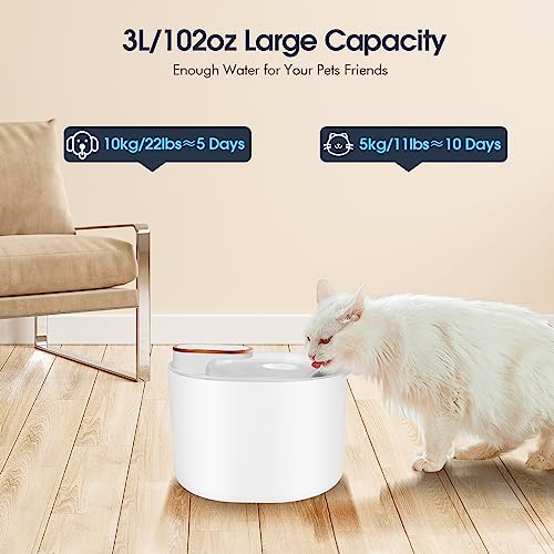 MultiOutools Cat Water Fountain, 3L Large Automatic Dog Water Fountain, BPA-Free Ultra-Quiet Pet Water Fountain, Multi-Filtration Automatic Water Dispenser for Cats, Dogs (White)