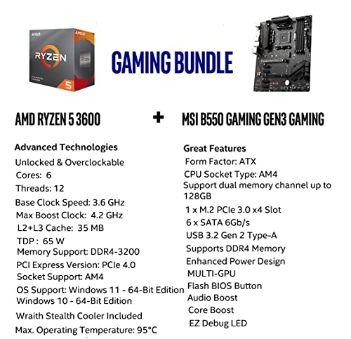 Micro Center AMD Ryzen 5 3600 6-Core 12-Thread Unlocked Desktop Processor with Wraith Stealth Cooler Bundle with MSI B550 Gaming GEN3 Gaming Motherboard (AMD AM4, DDR4, PCIe 3.0, ATX)