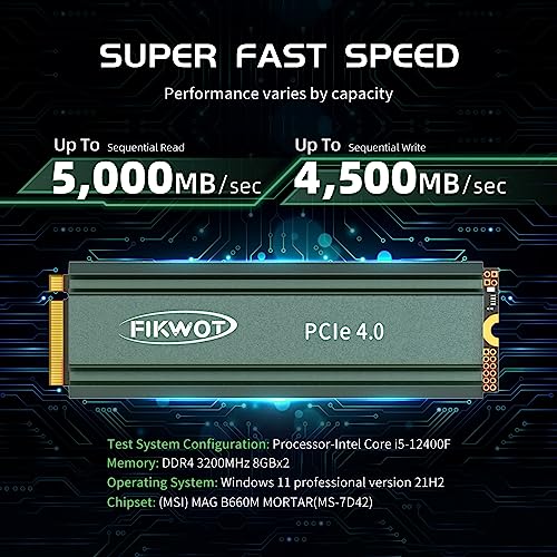 Fikwot FN960 2TB M.2 2280 PCIe Gen4 x4 NVMe 1.4 Internal Solid State Drive with Heatsink - Speeds up to 5,000MB/s, Dynamic SLC Cache, Compatible PS5 Internal SSD