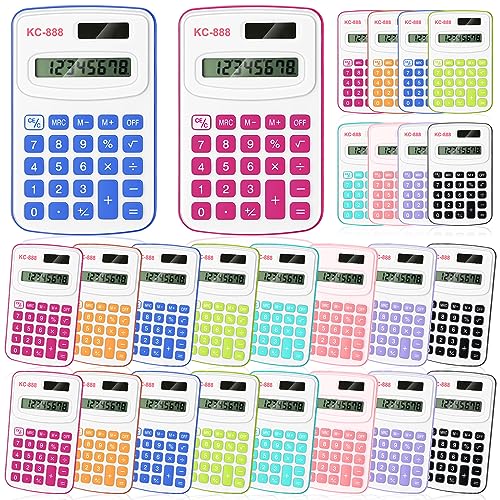 Treela 30 Pcs Pocket Size Calculator for Students Bulk Mini Handheld Calculator Basic Standard Calculators with Button Battery 8 Digit Display Desktop Calculator for School Kids Teacher (Mixed Color)